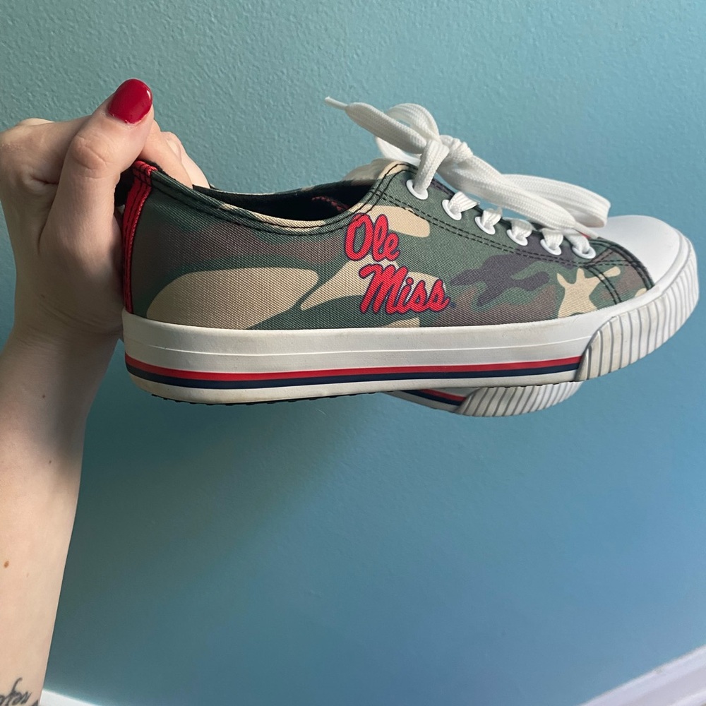 Camo Ole Miss Sneakers with Red Accents